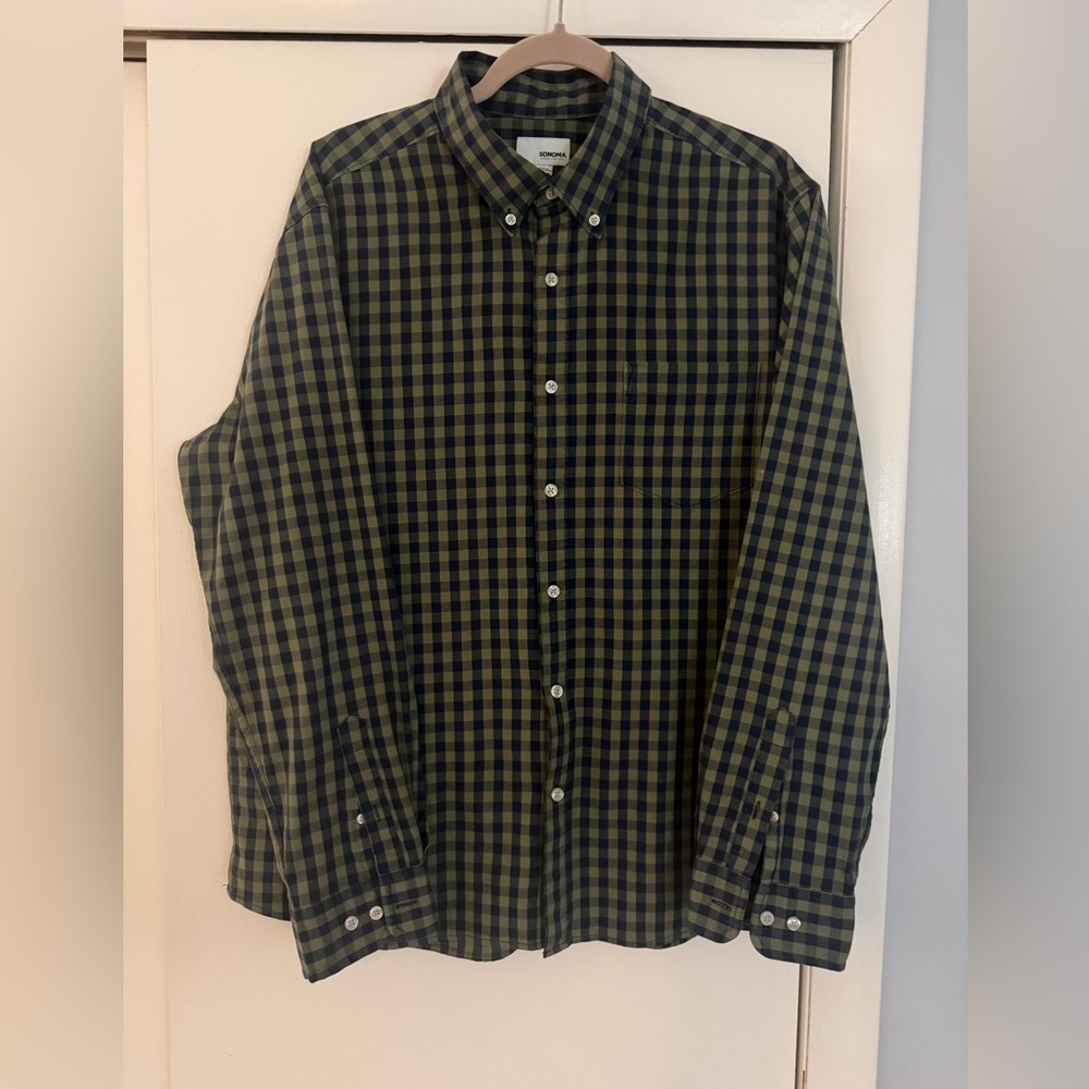 Sonoma Men's Plaid Shirt - Navy and Olive